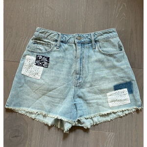 HOLLISTER Curvy Ultra‎ High-Rise Patchwork Vtg Relaxed Mom Short sz 1 Festival